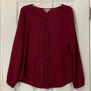 EUC LOFT Burgundy Blouse w/ lace
